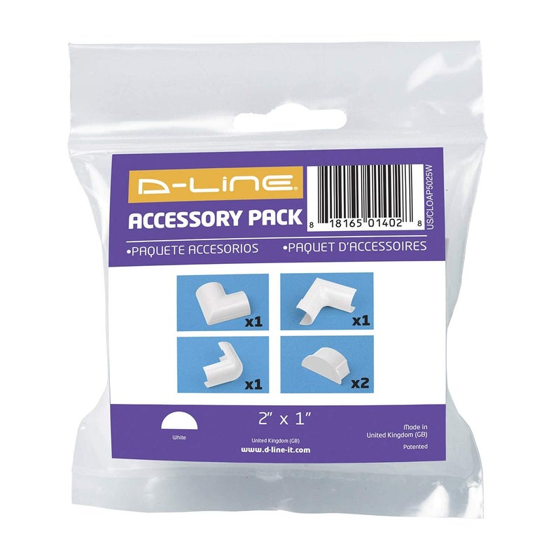 D-Line Large Cable Raceway Accessory Pack, Join 2in x 1in Cord Cover Lengths, 5 Accessories Included, Hide Cords Around a Variety of Angles - White - Image 3